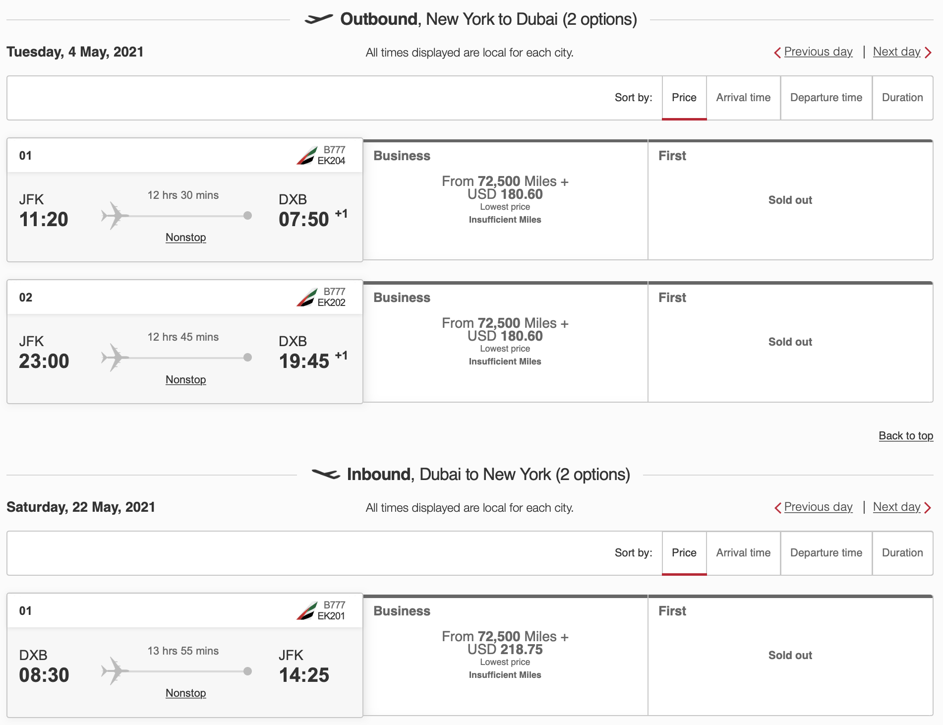Emirates Award Search Results