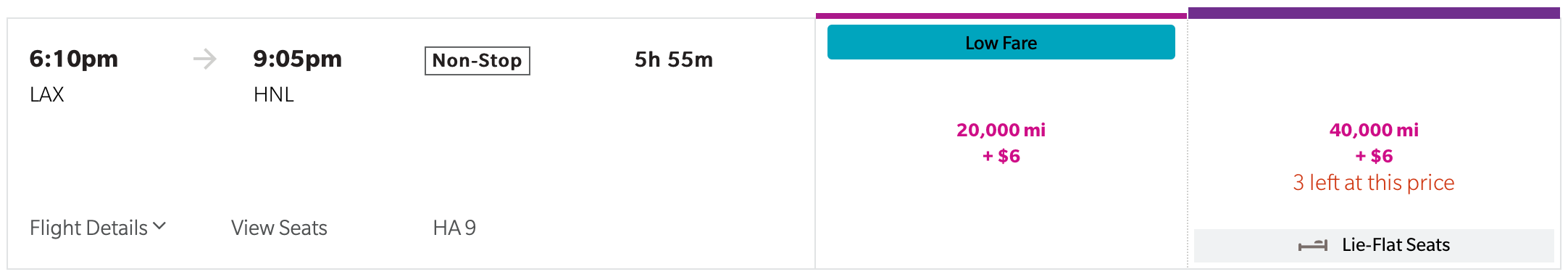 Hawaiian Airlines LAX to HNL Award Search