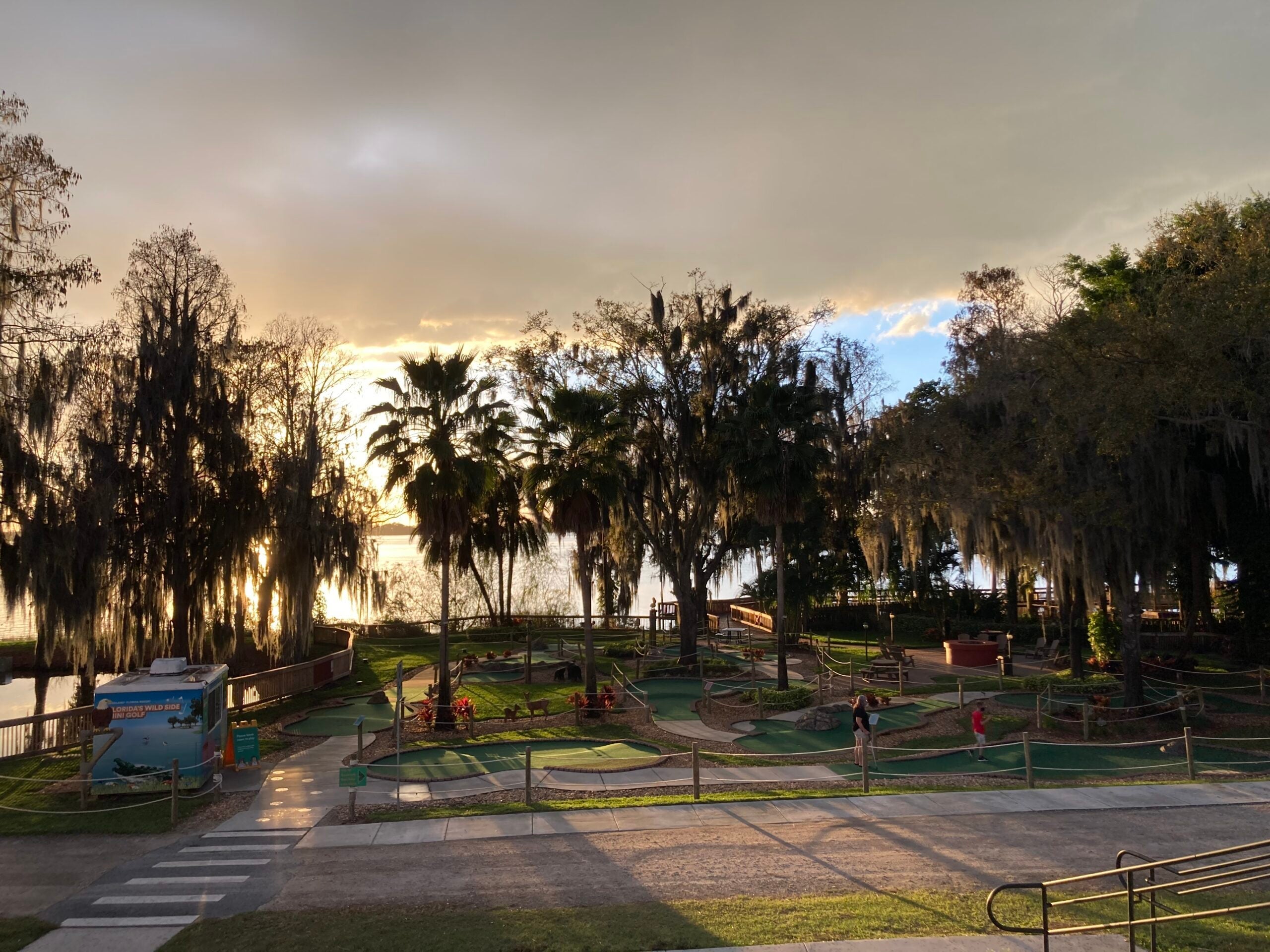Sunset over Lake Eloise at Pirate Island Hotel Legoland