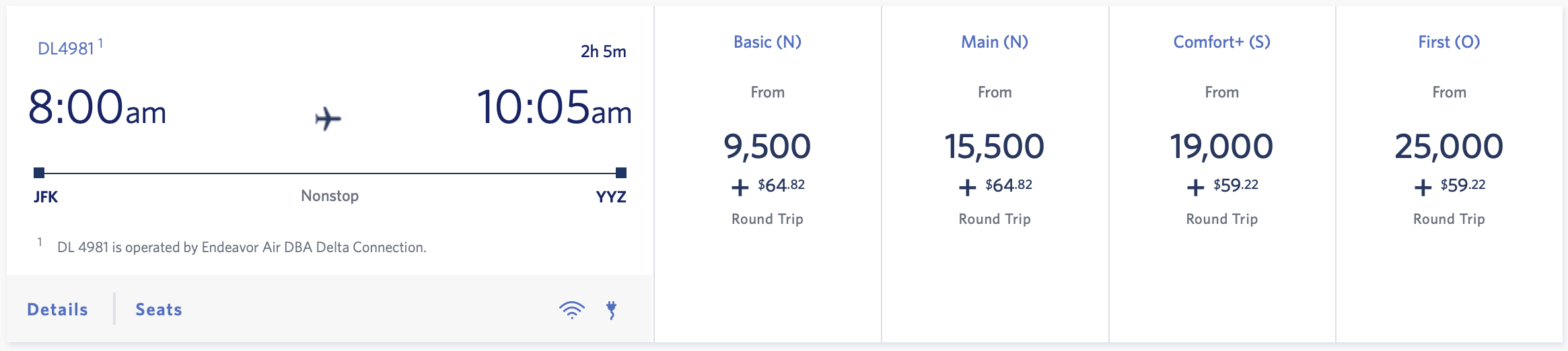 JFK YYZ Delta Round Trip Award Pricing