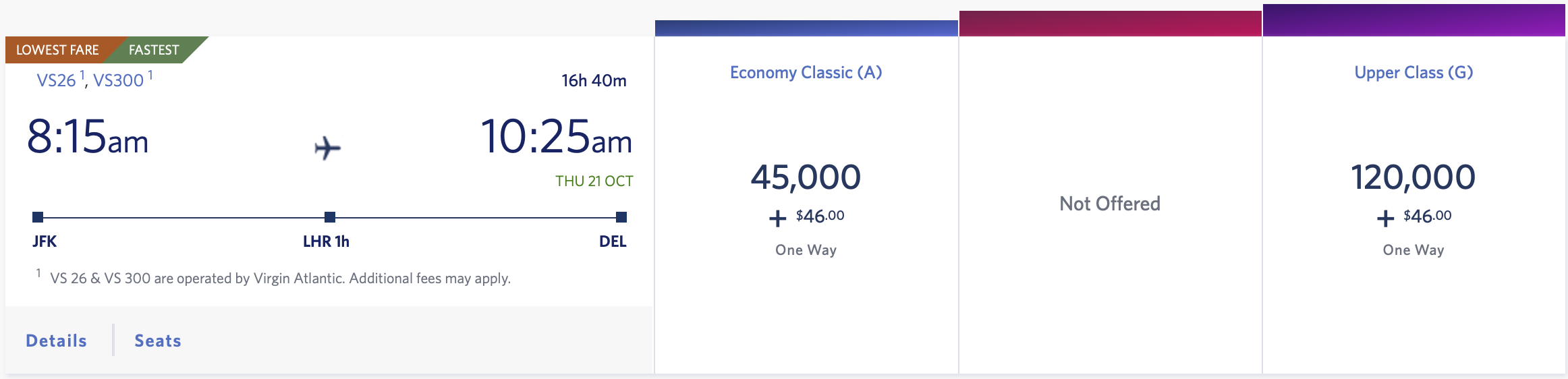 JFK to DEL SkyMiles Award