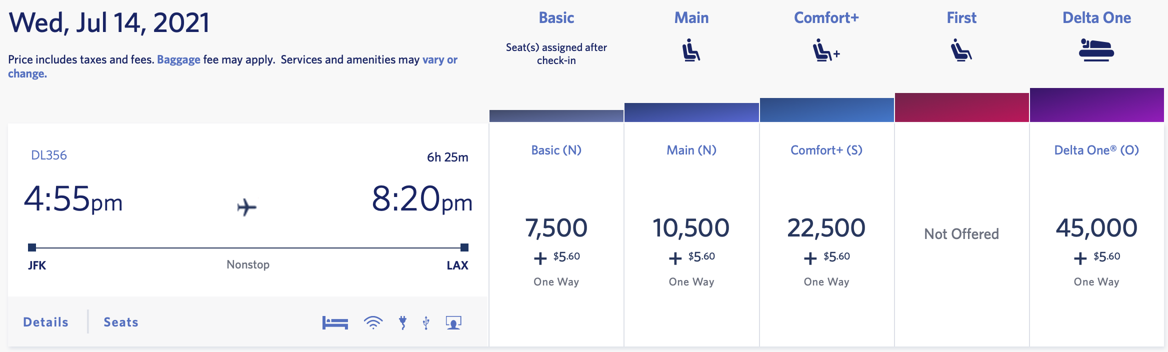 JFK to LAX SkyMiles Award Pricing