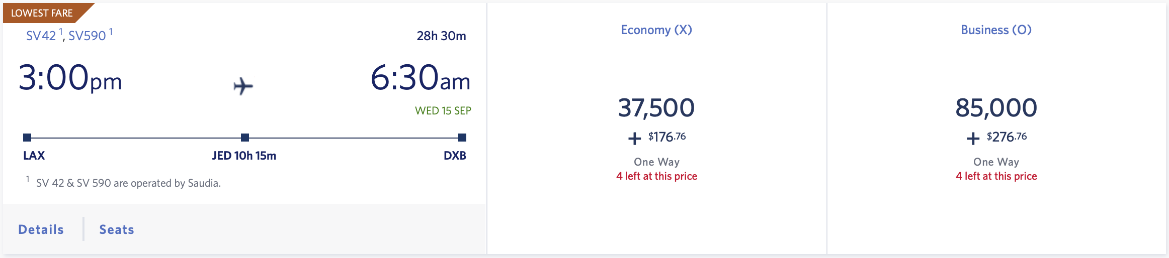 LAX to DXB SkyMiles Award