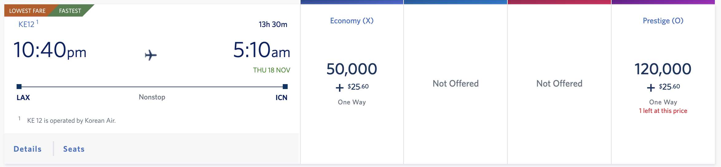 LAX to ICN SkyMiles Award
