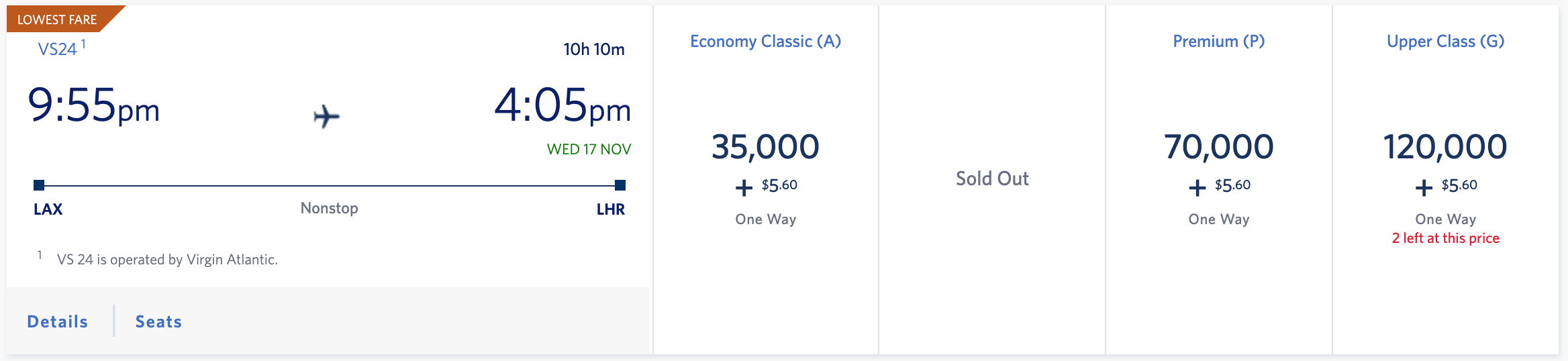 LAX to LHR SkyMiles Partner Award