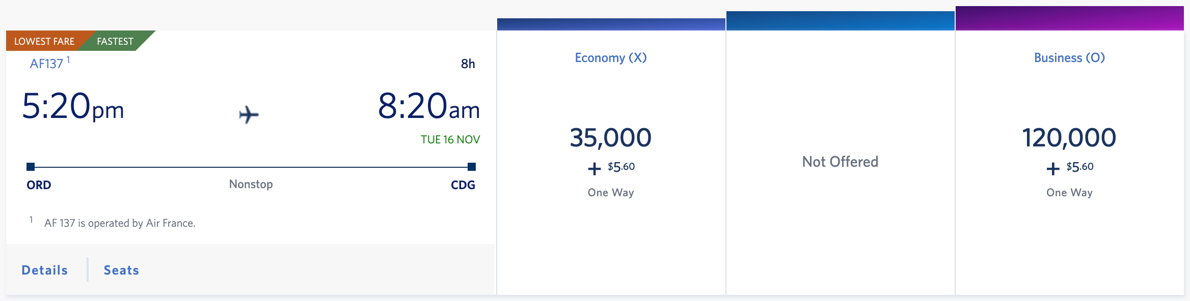 ORD to CDG SkyMiles Partner Award