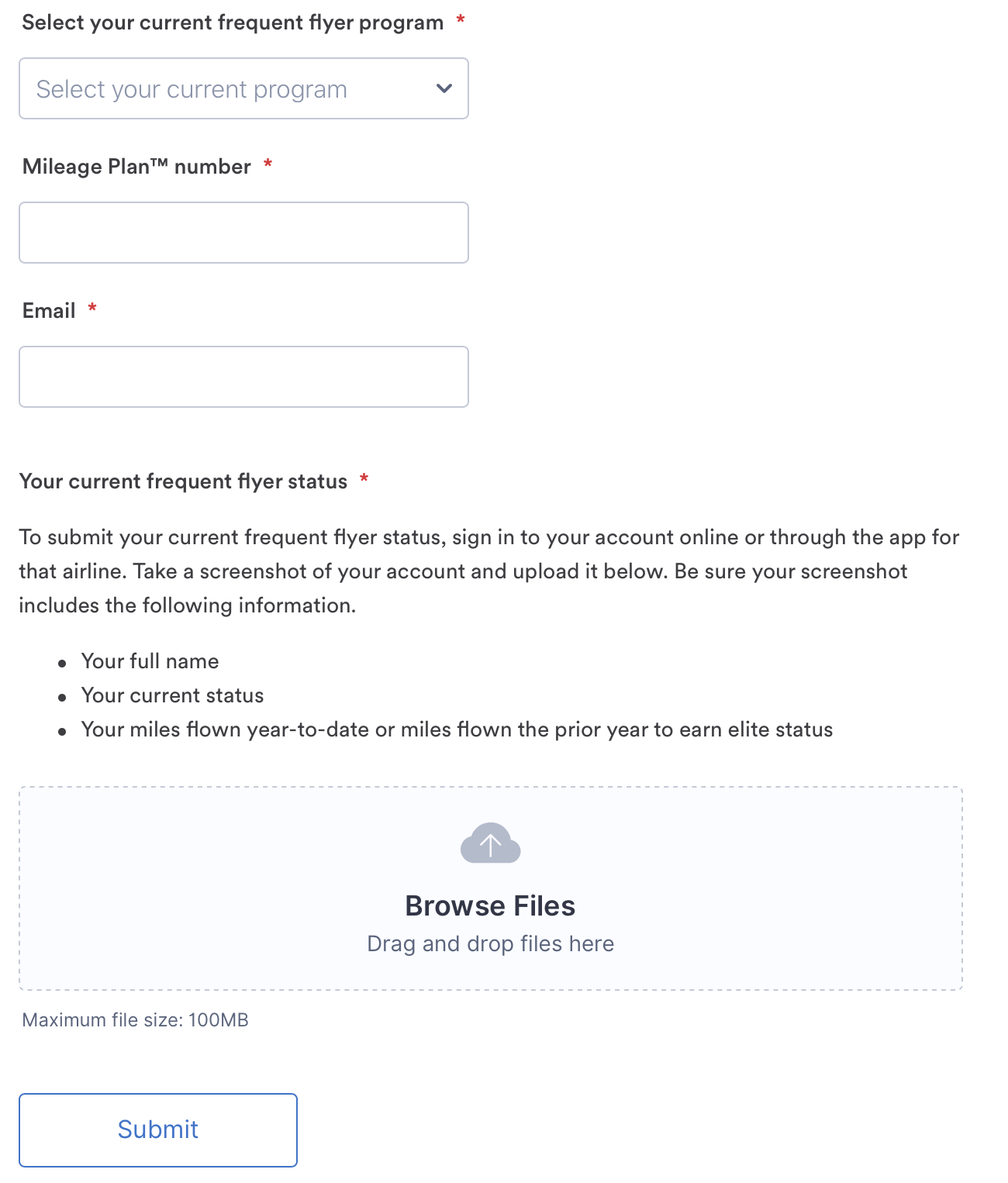 Requesting Alaska Airlines Status Match
