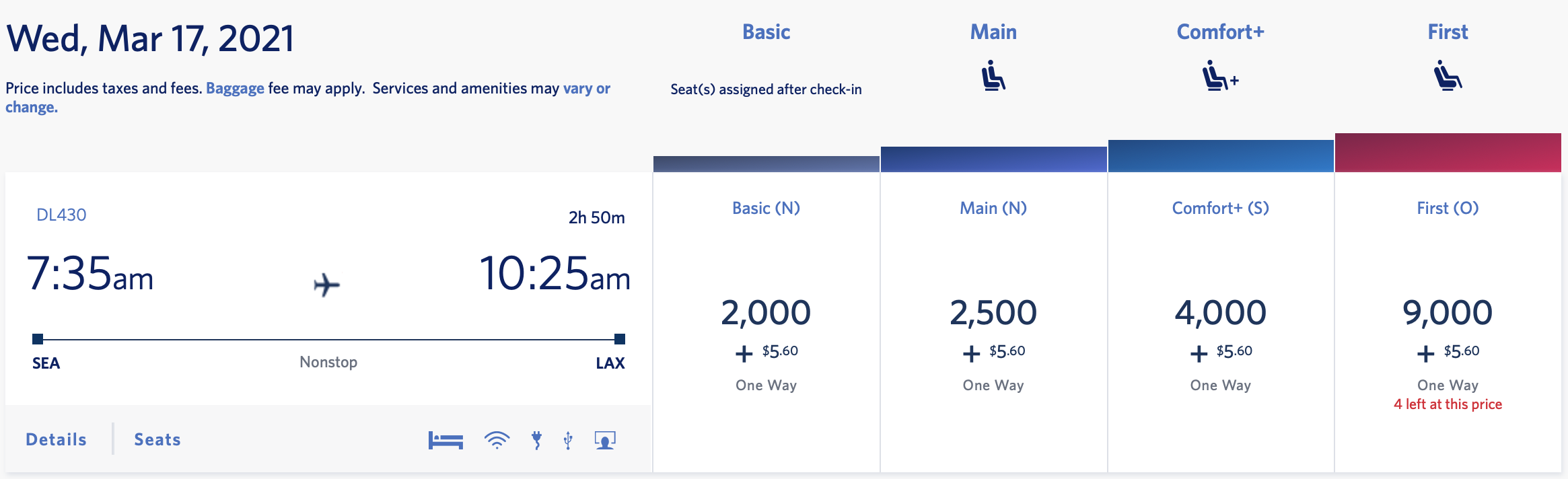 SEA to LAX SkyMiles Award March