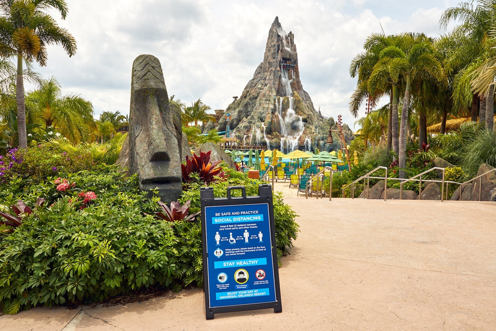 Volcano Bay social distancing sign