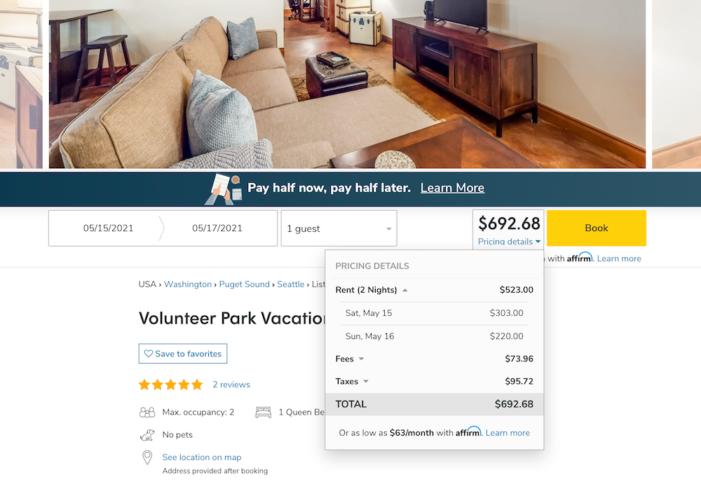 Vacasa Rental With Pricing in Seattle