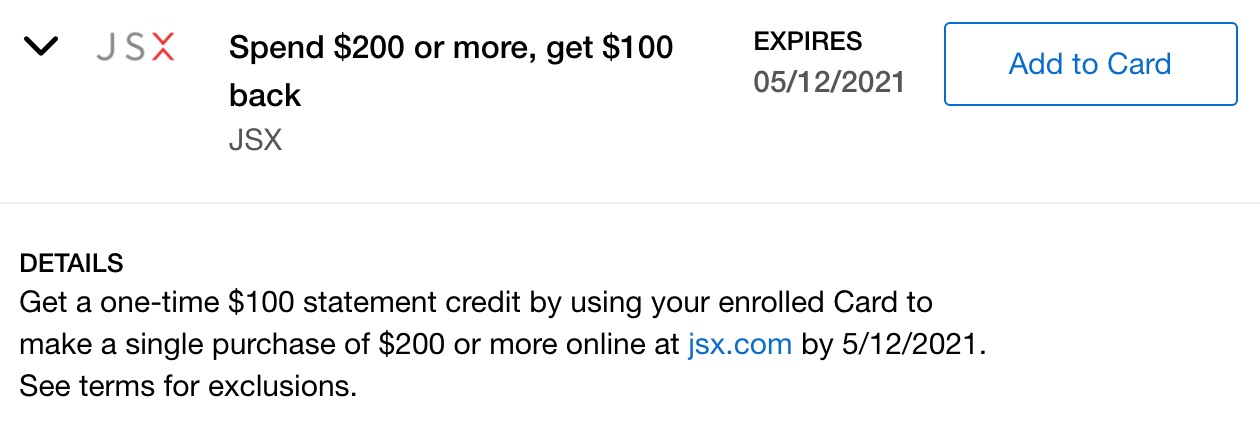 JSX Amex Offer
