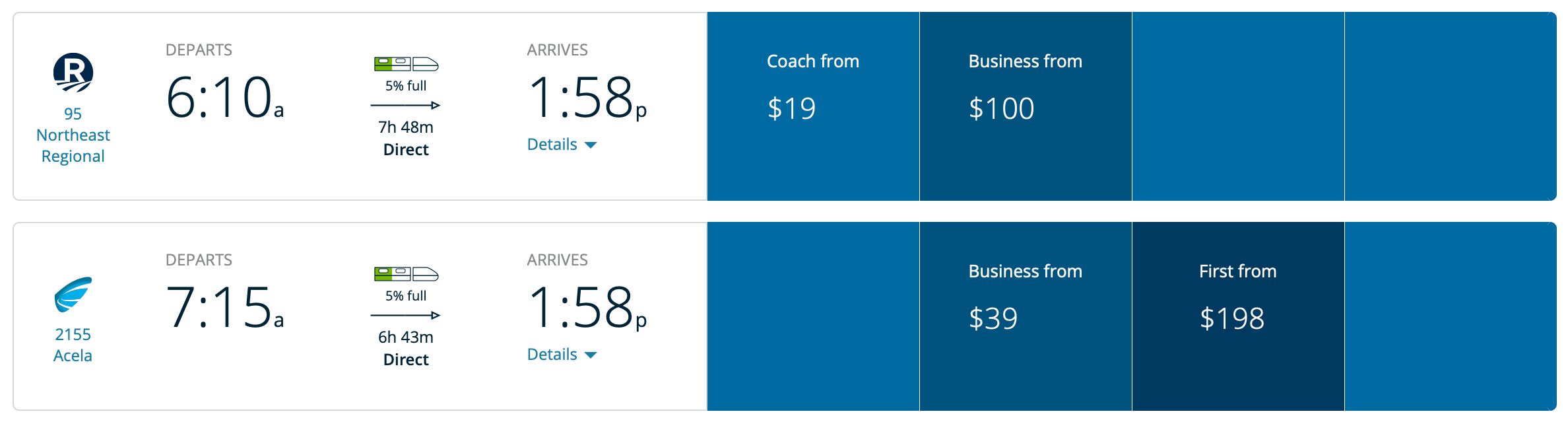 Boston to DC flat-rate Amtrak fare