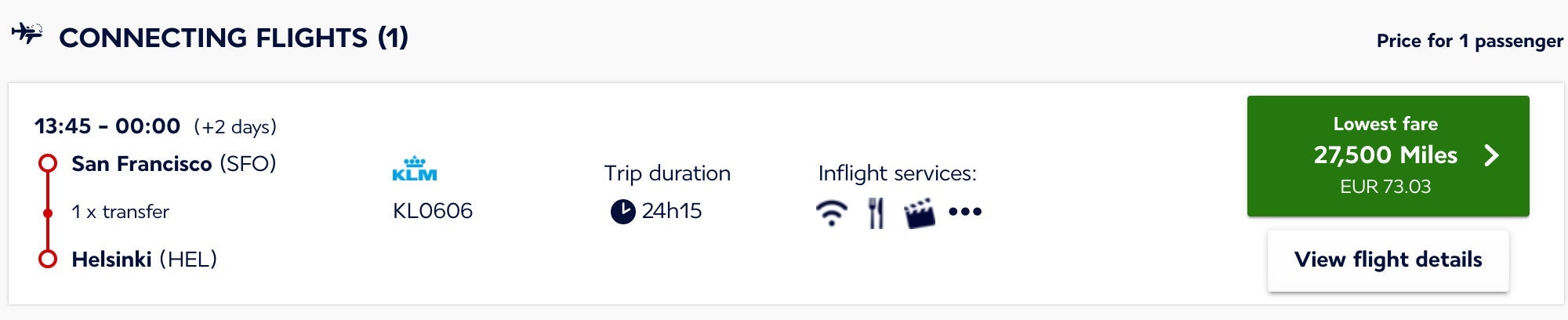 Flying Blue SFO - HEL economy