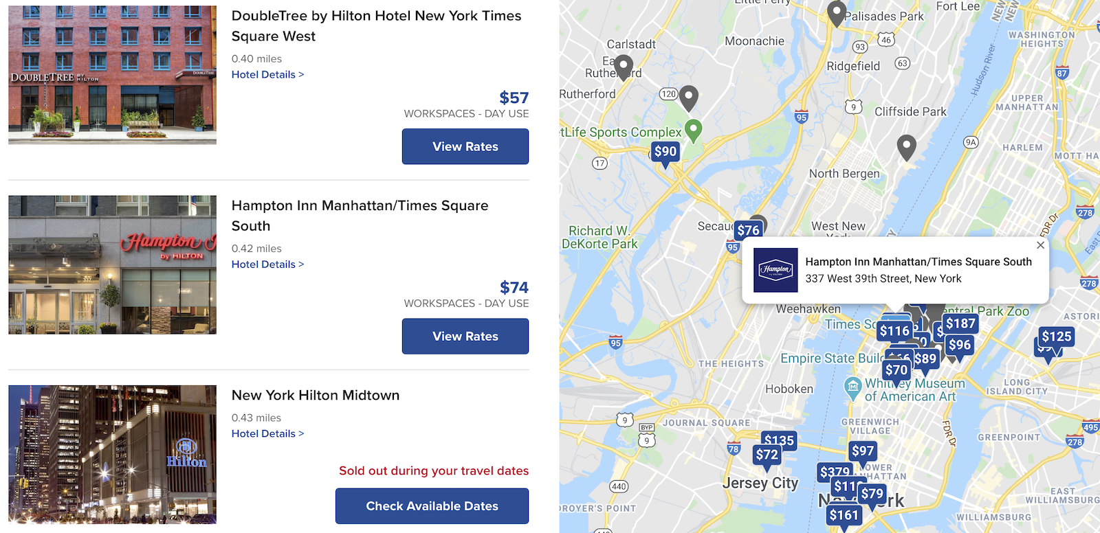Hilton WorkSpaces booking portal