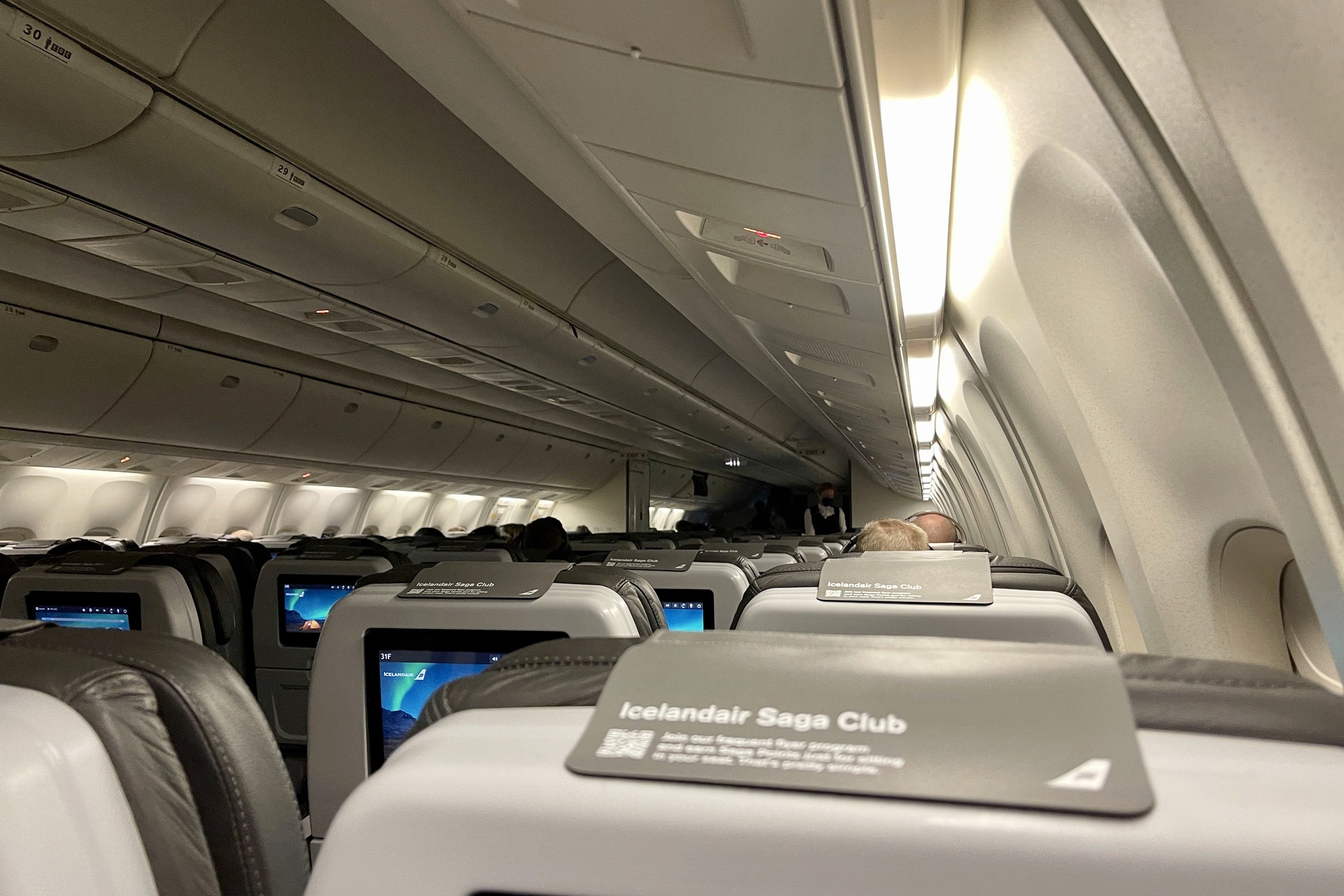 Lights on in Icelandair 767 cabin