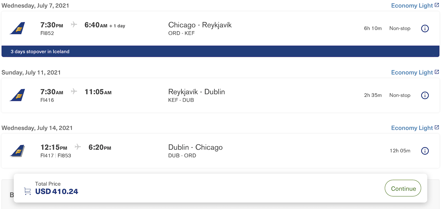 ORD KEF DUB Icelandair Ticket