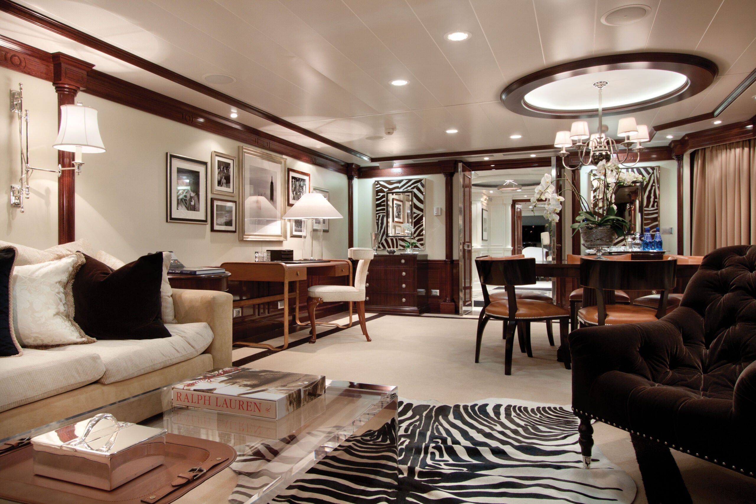 The living and dining area of an owner’s suite on Oceania Cruises’ Riviera.