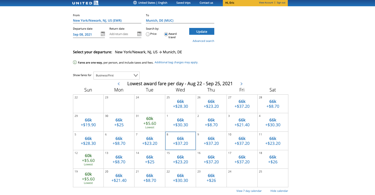 United award EWR MUC