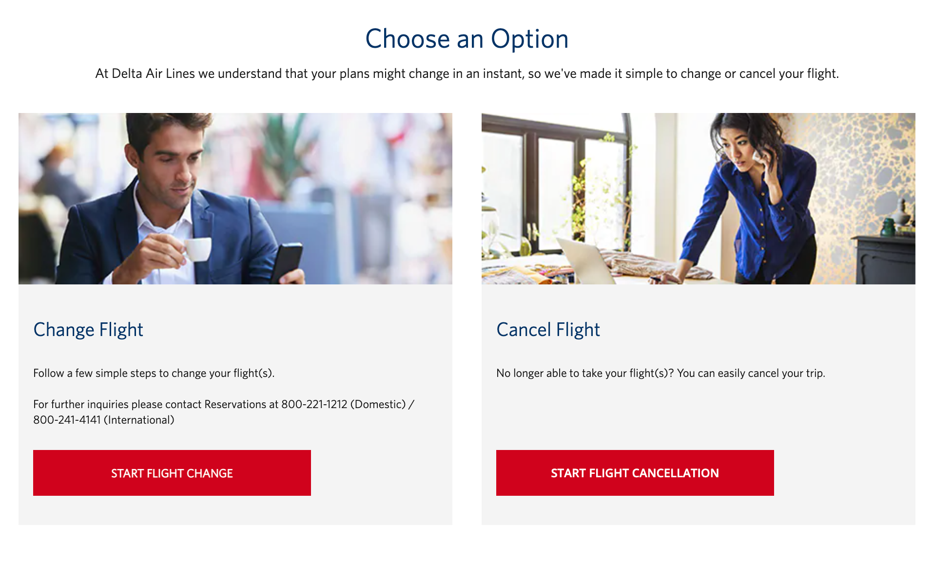Choose an option to change or cancel your Delta flight online