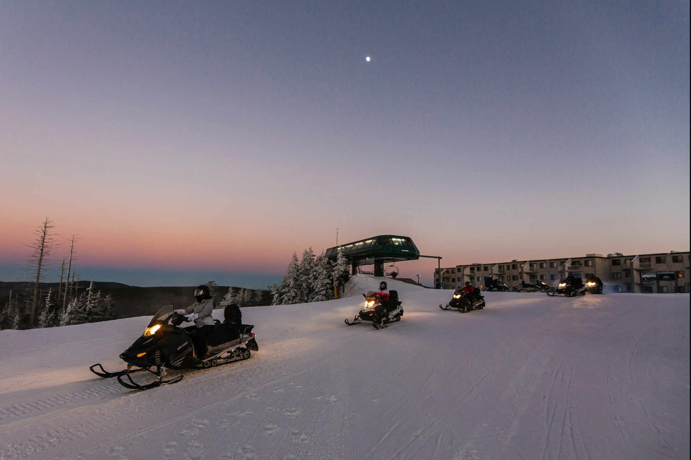 Snowmobiles on Snowshoe mountain in West Virginia
