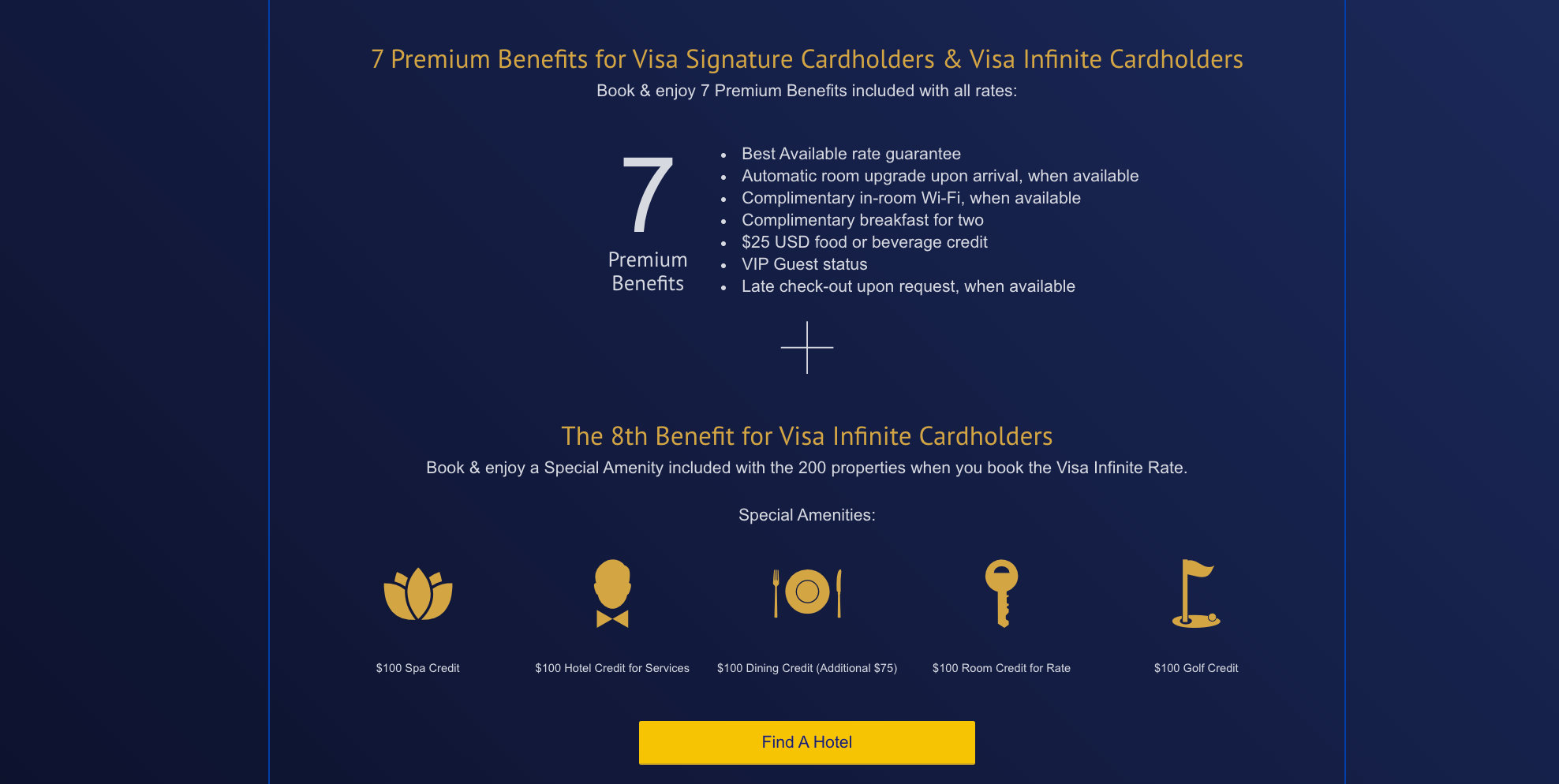 Visa Infinite Hotels benefit home page