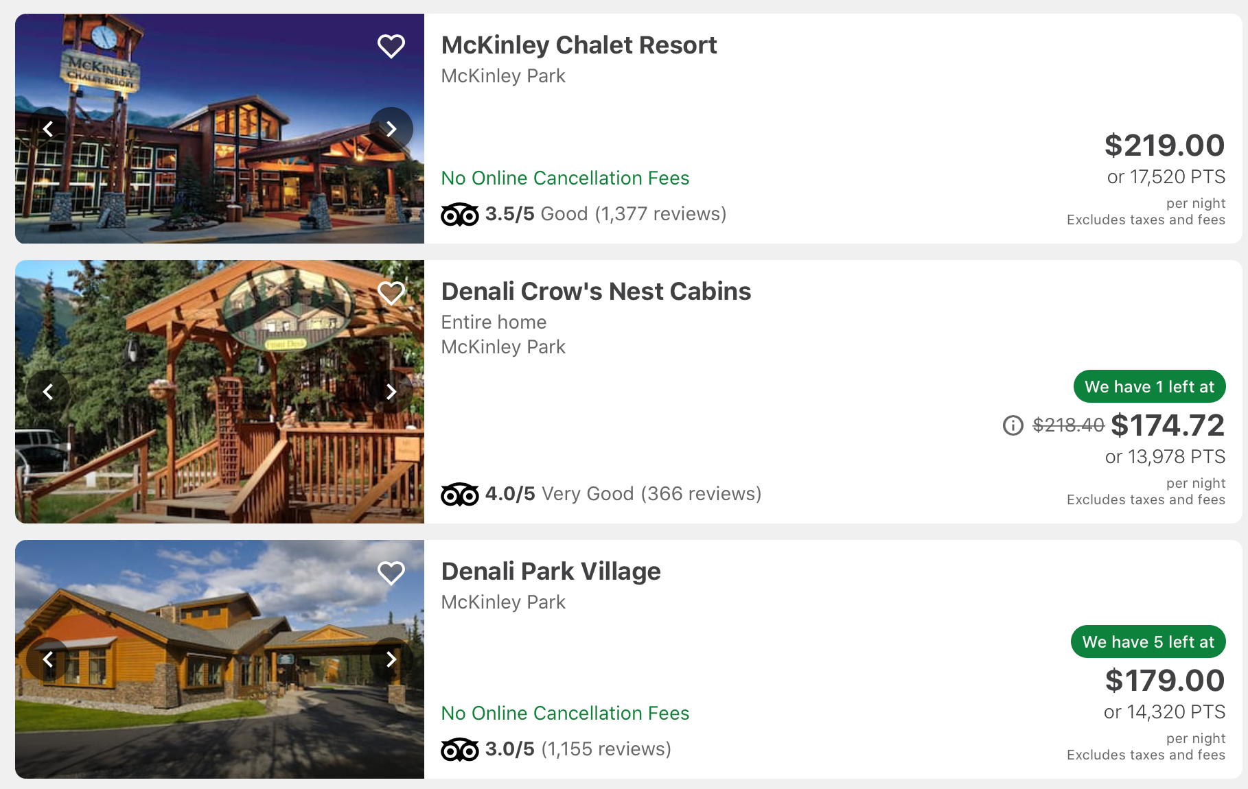 Denali hotel options Chase Travel Portal