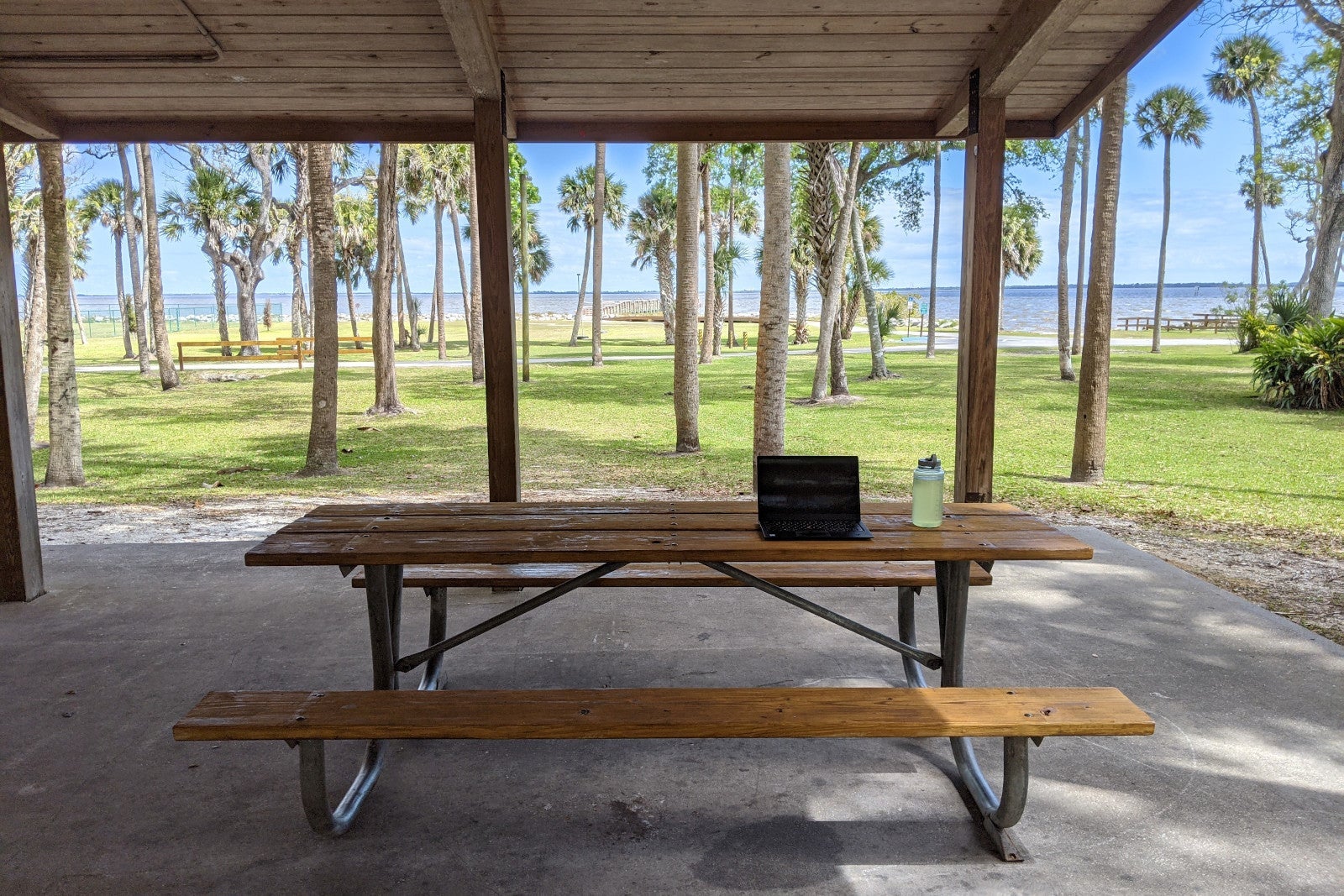 Working in a campground pavilion