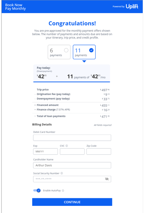 11 month Uplift loan option