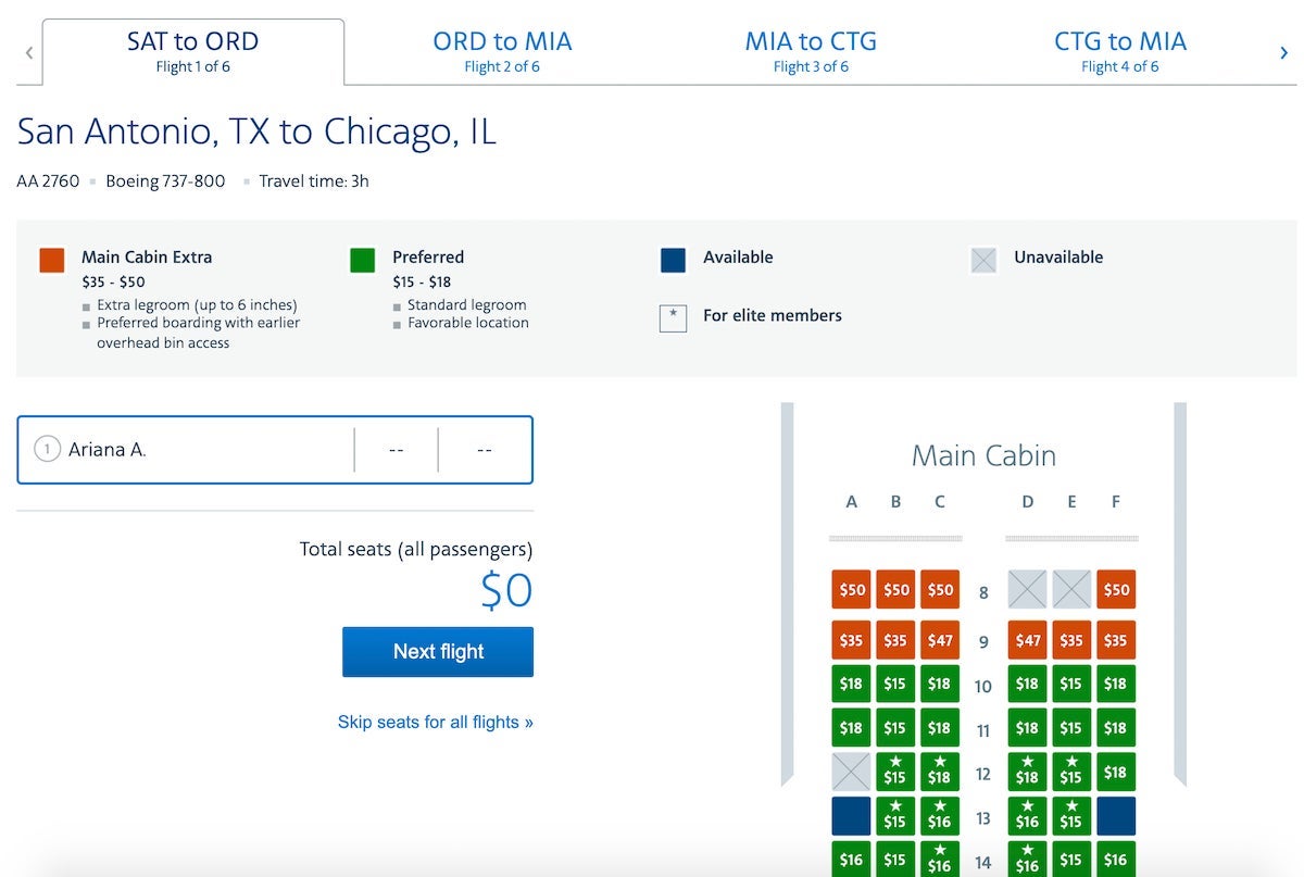 American Airlines award choose seat