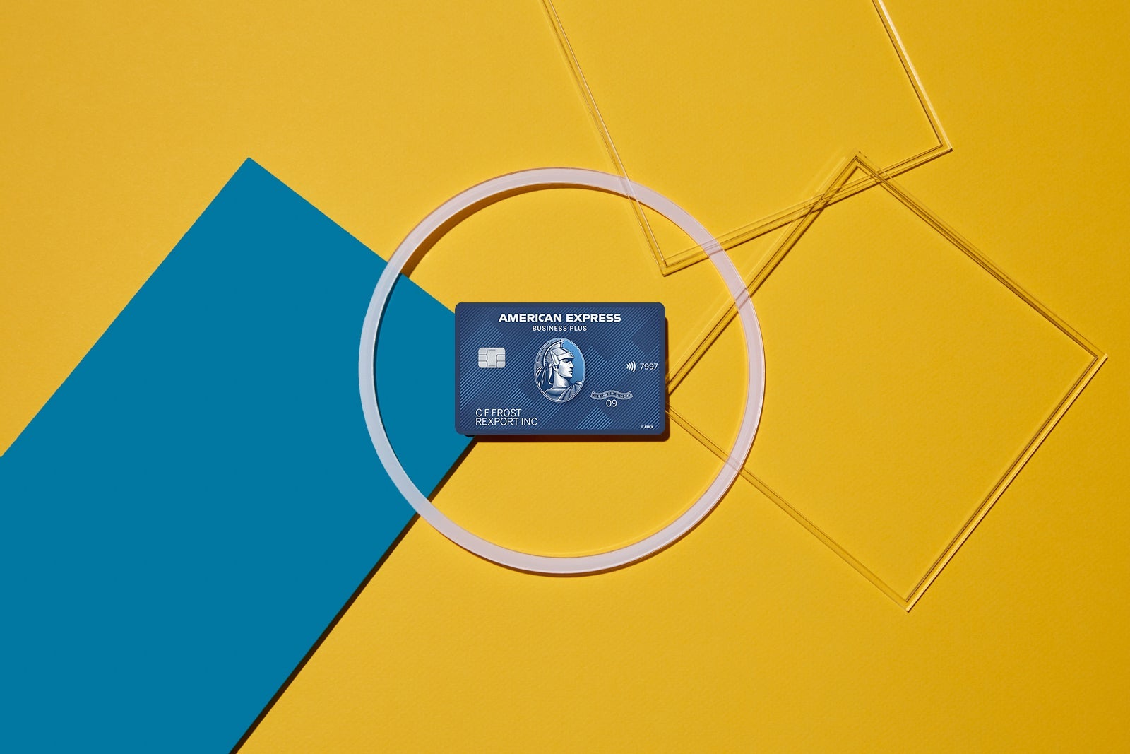 a credit card against a multi-colored background