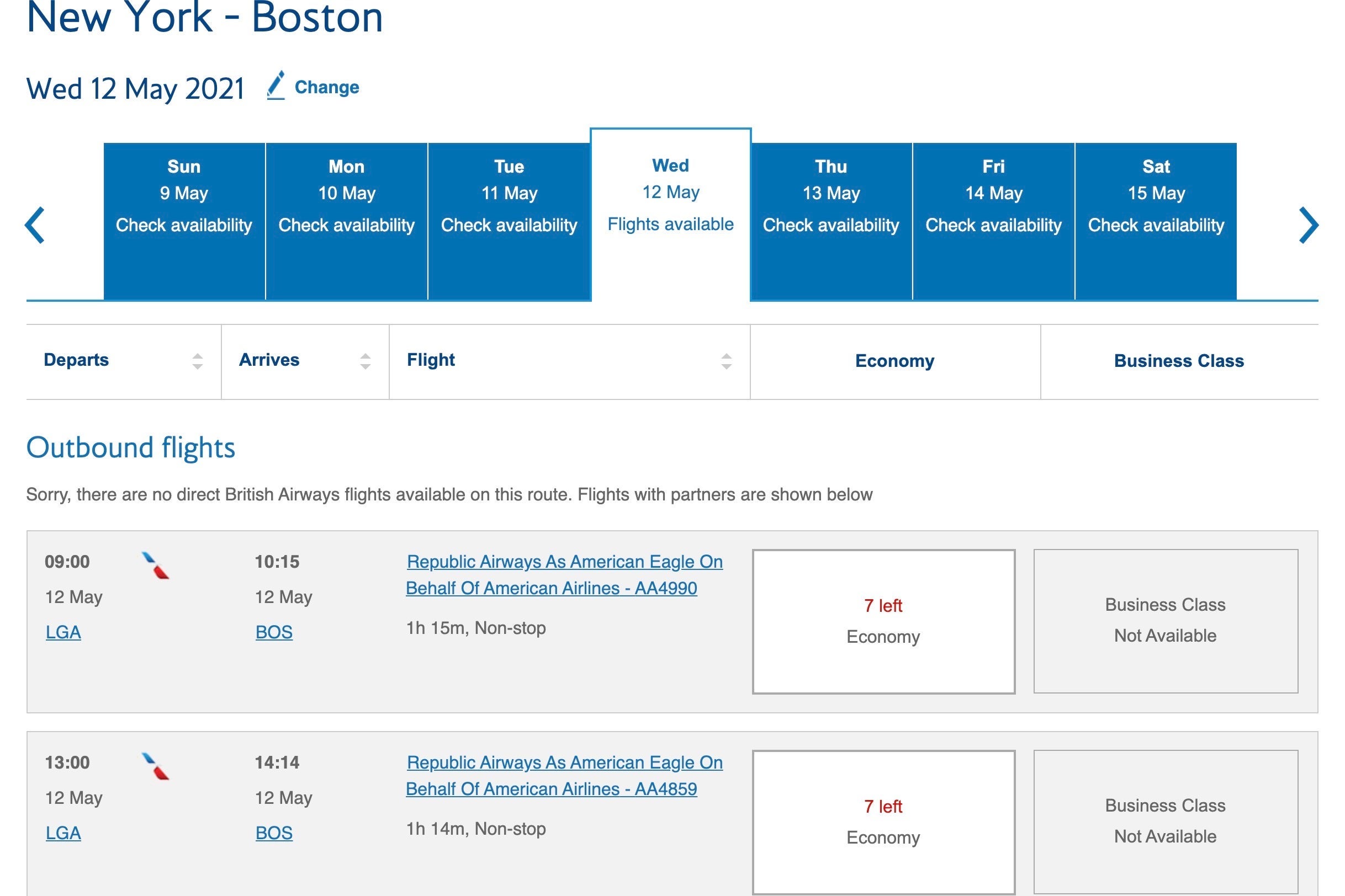 British Airways AA Awards