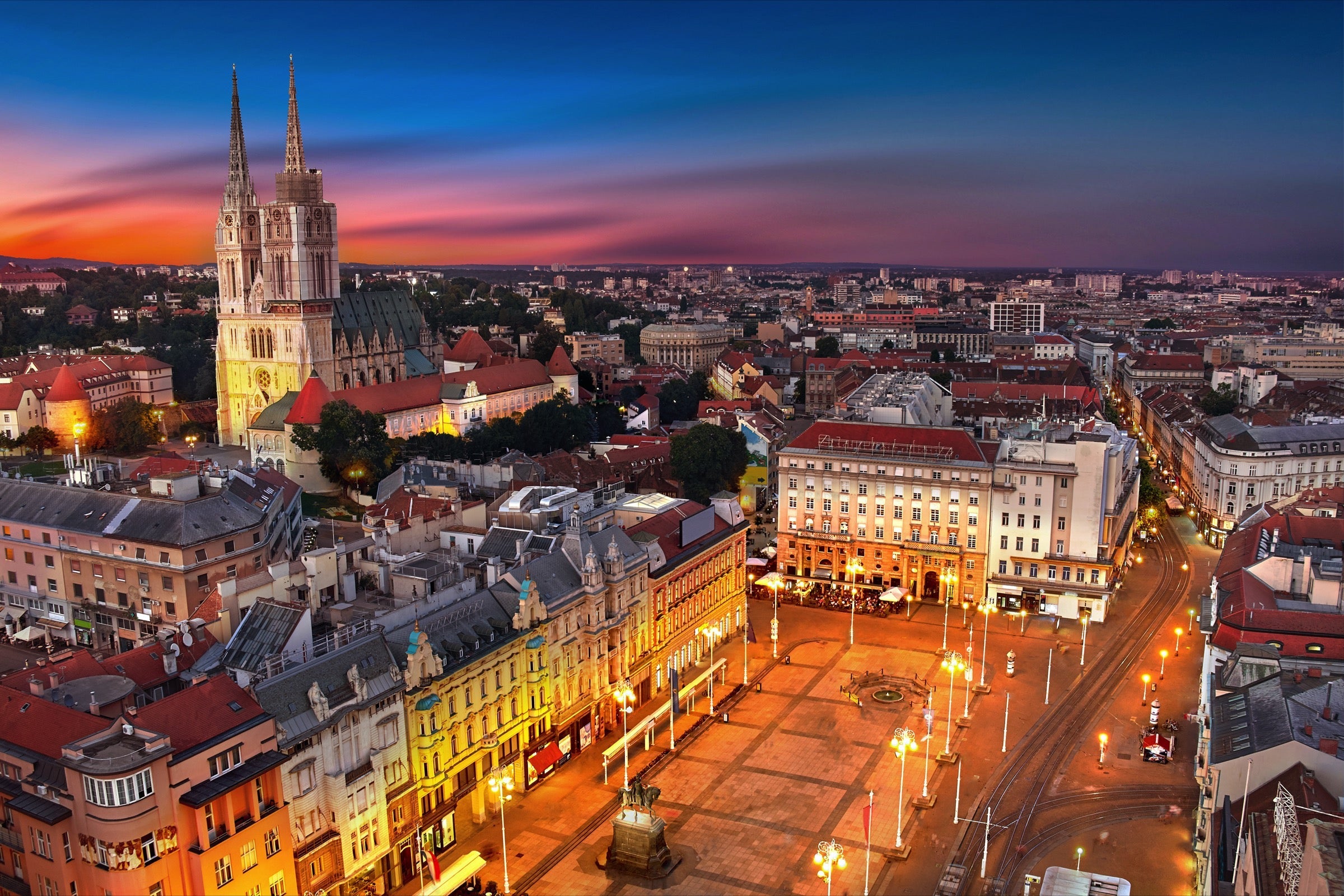 Ban Jelacic Square in Zagreb at night