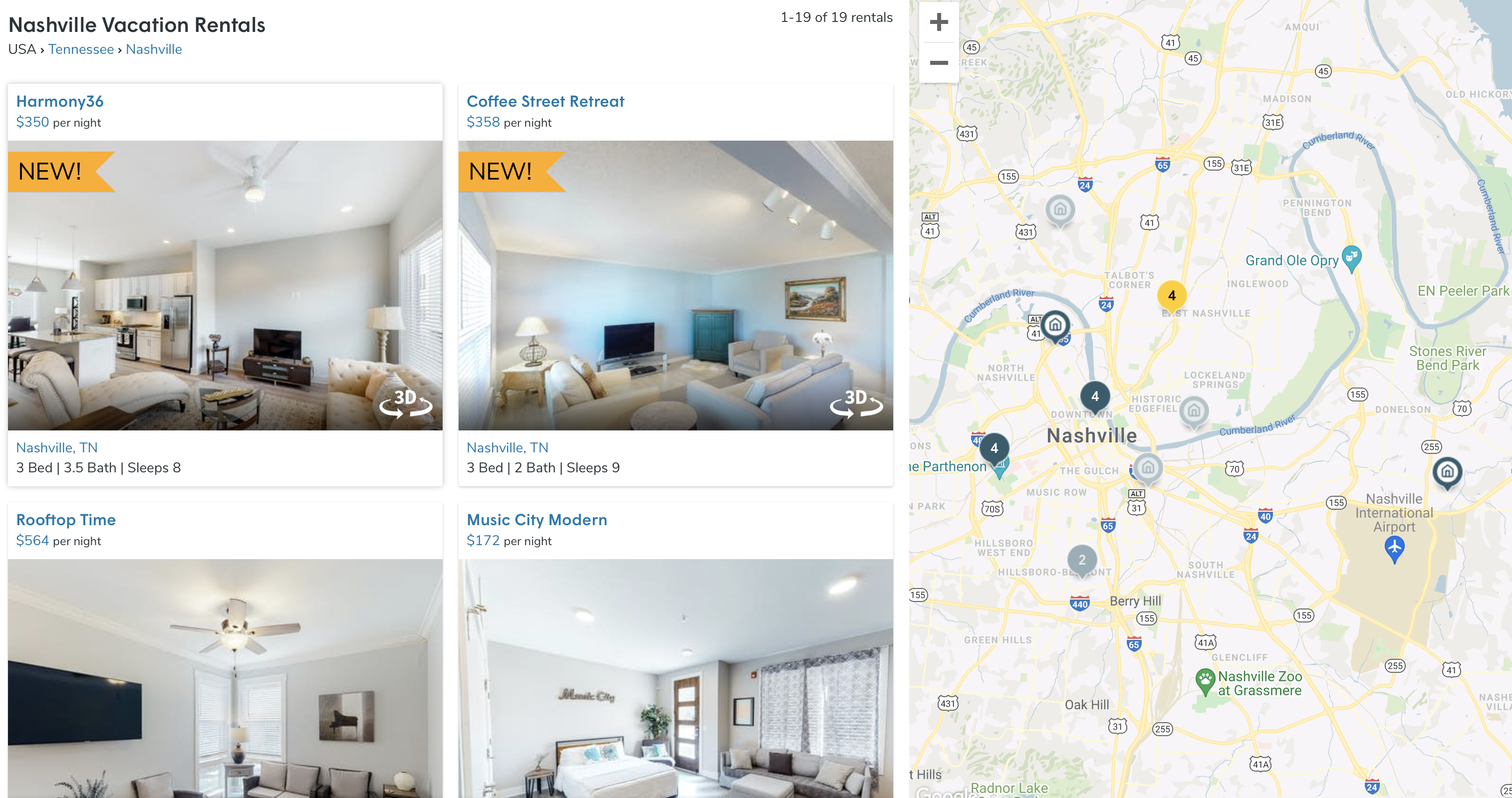 Browsing Vacasa properties in Nashville