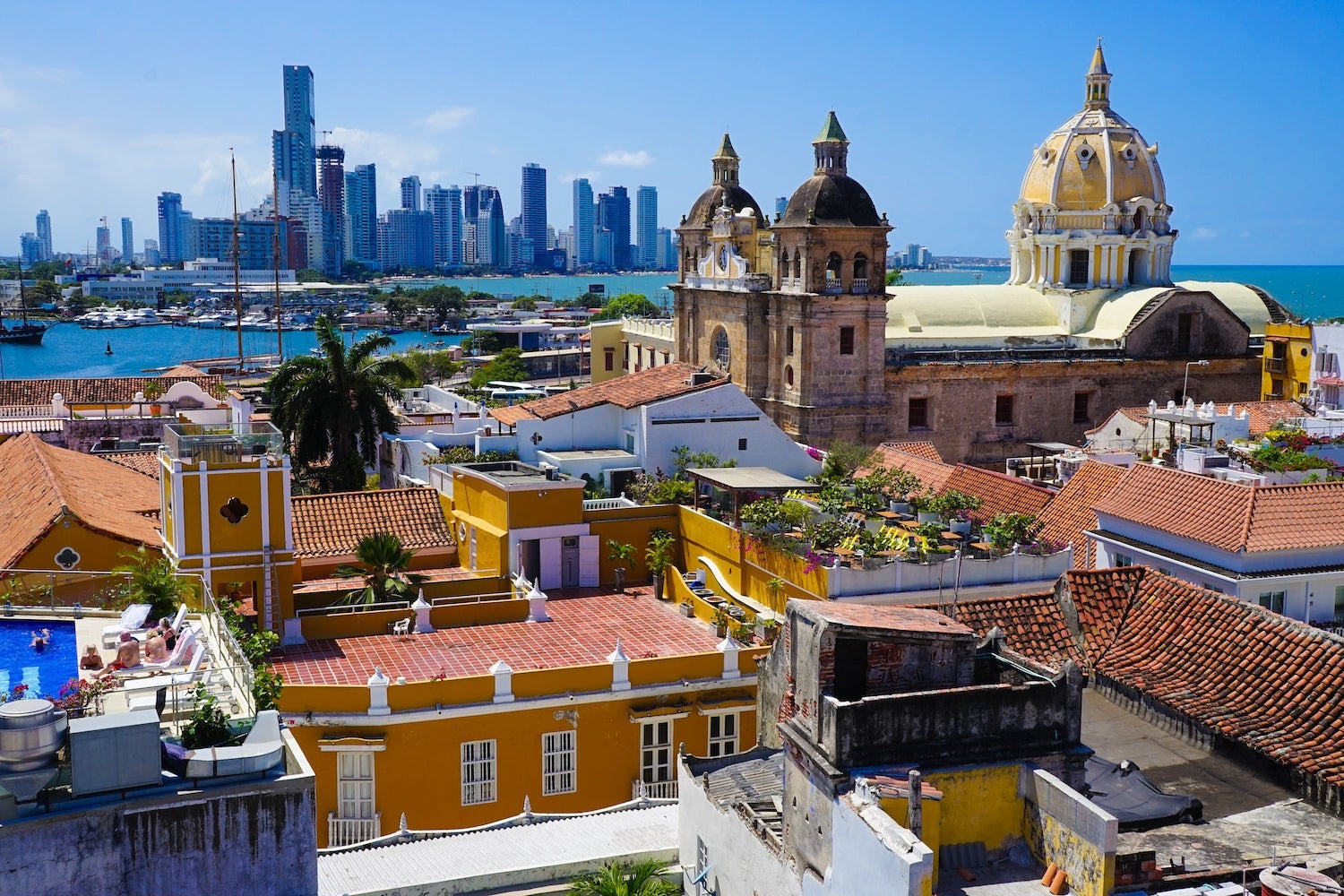 Cartagena, Colombia old town overlooking skyline