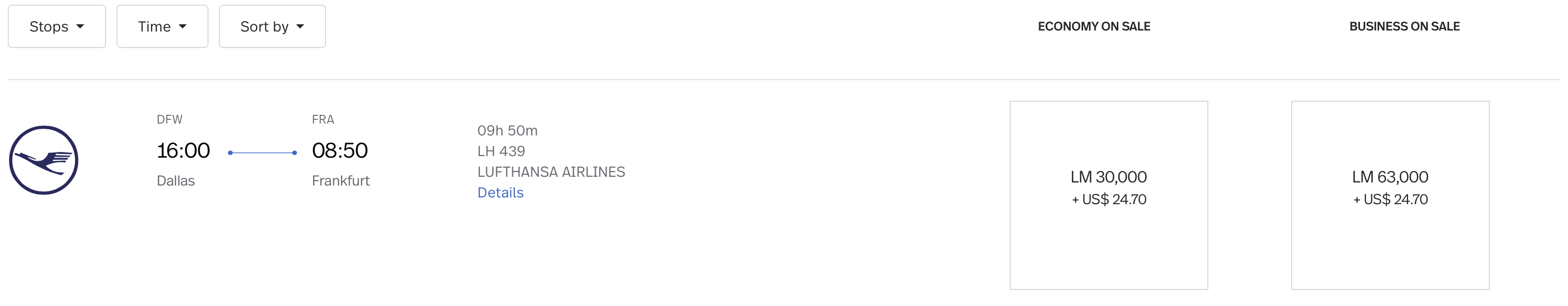 DFW to FRA LifeMiles award