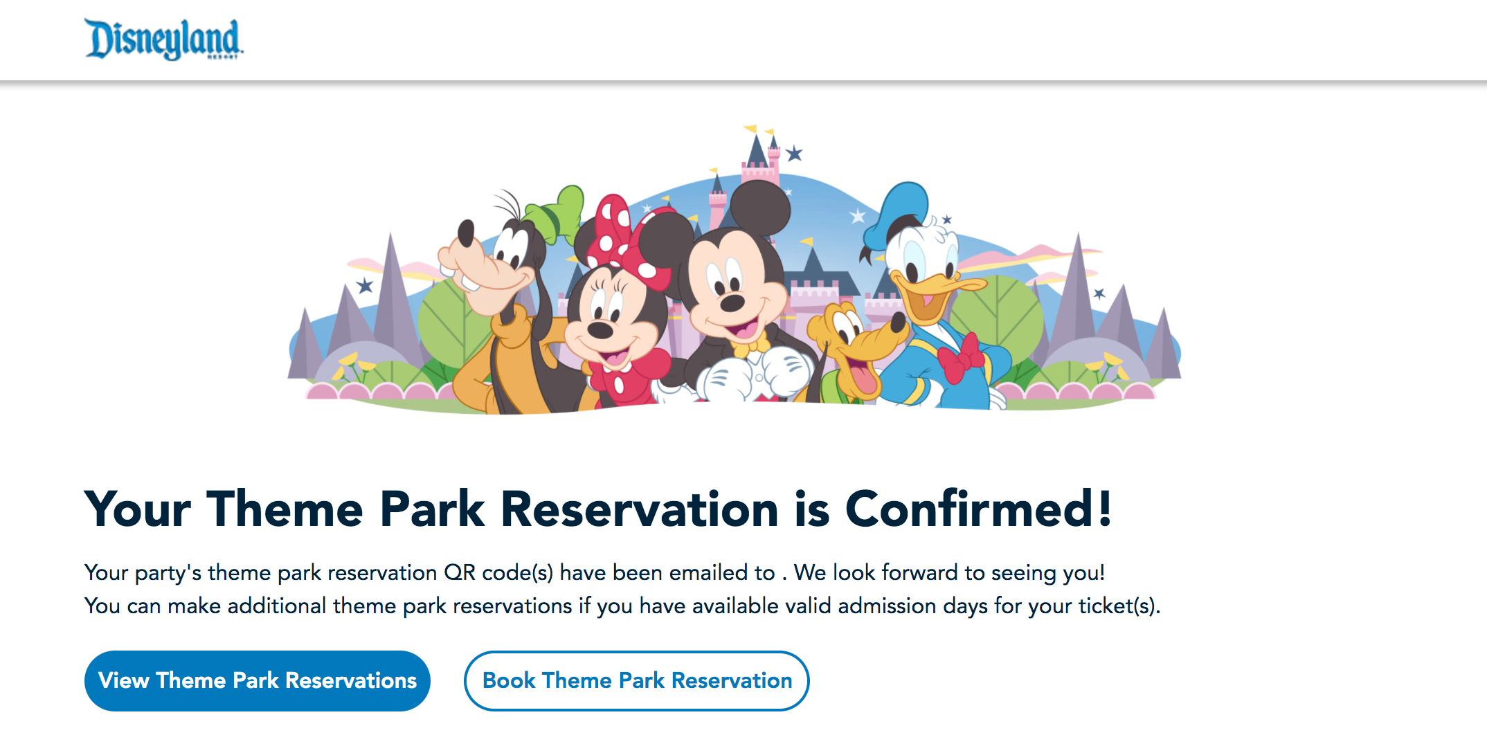 Disneyland Reservations - Final Confirmation Mickey and Friends