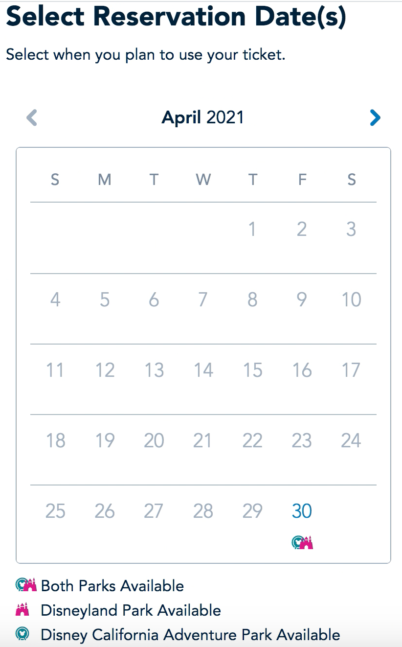 Disneyland Reservations - Select Reservation Date