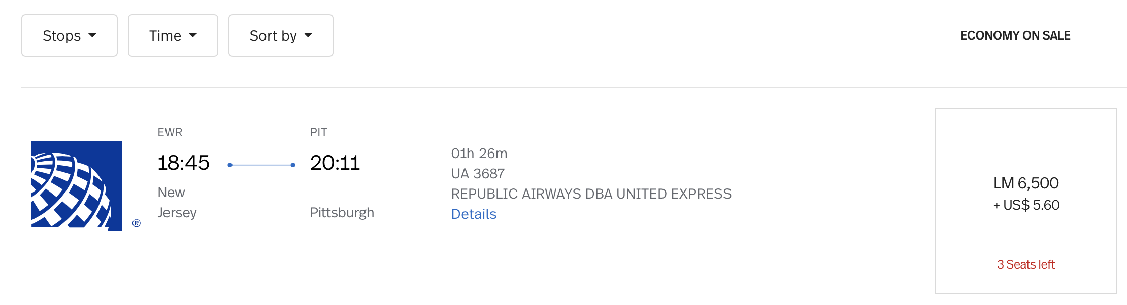 EWR to PIT LifeMiles award