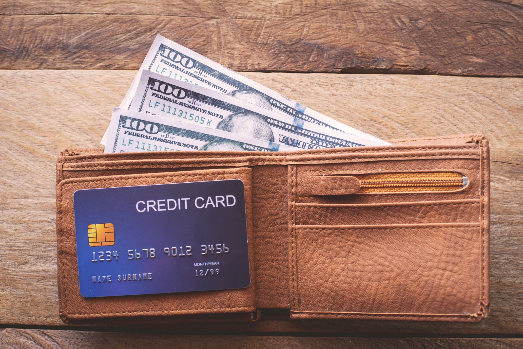 Wallet with cash and credit card