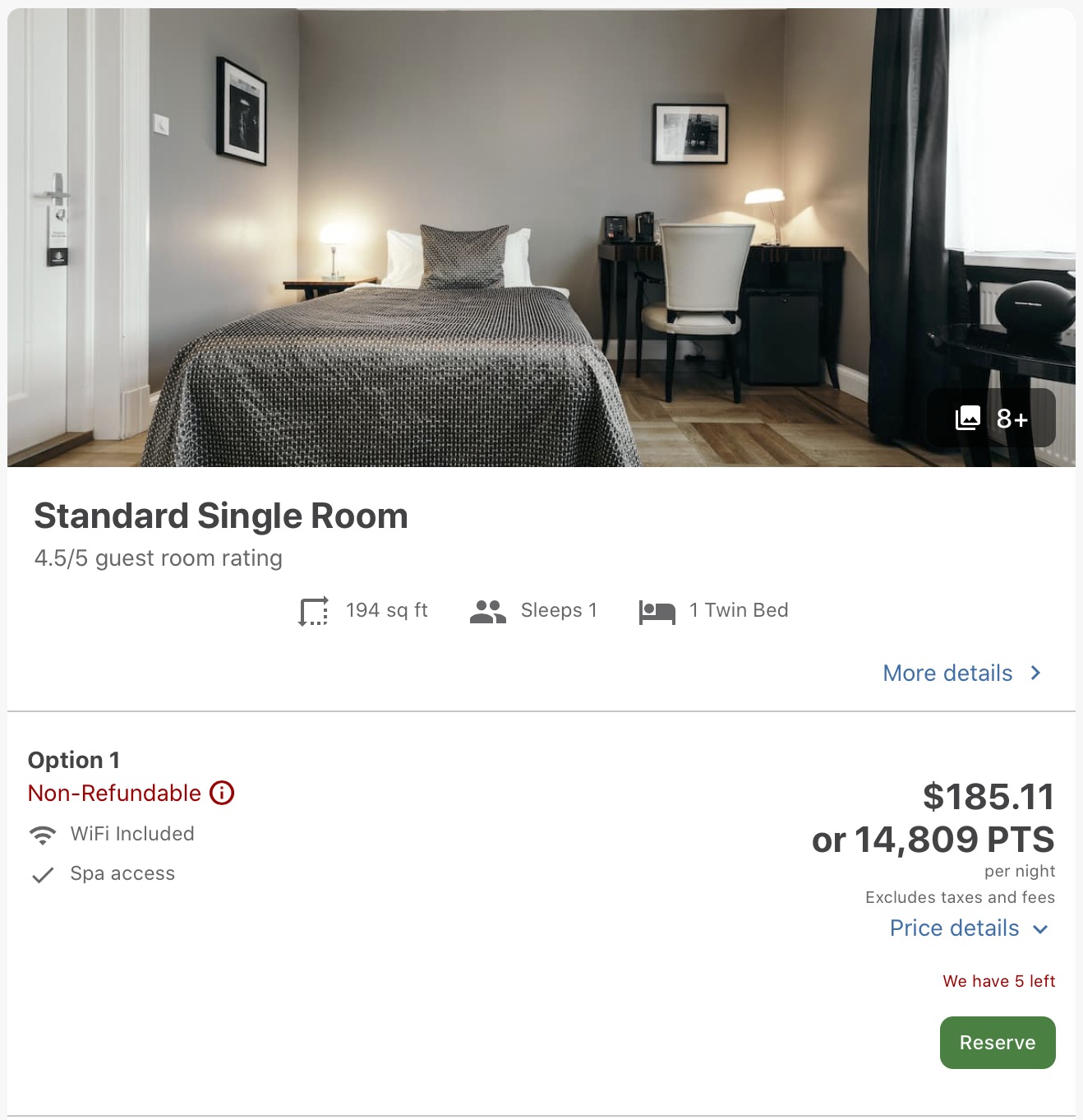 Hotel Borg booking on the Chase travel portal