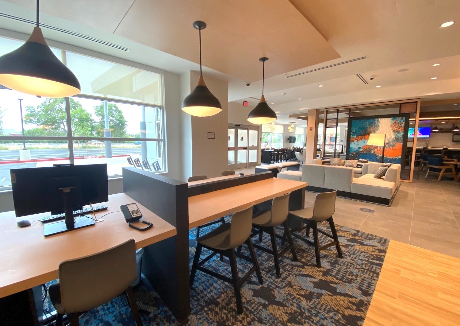 Hyatt House Davis lobby workspace