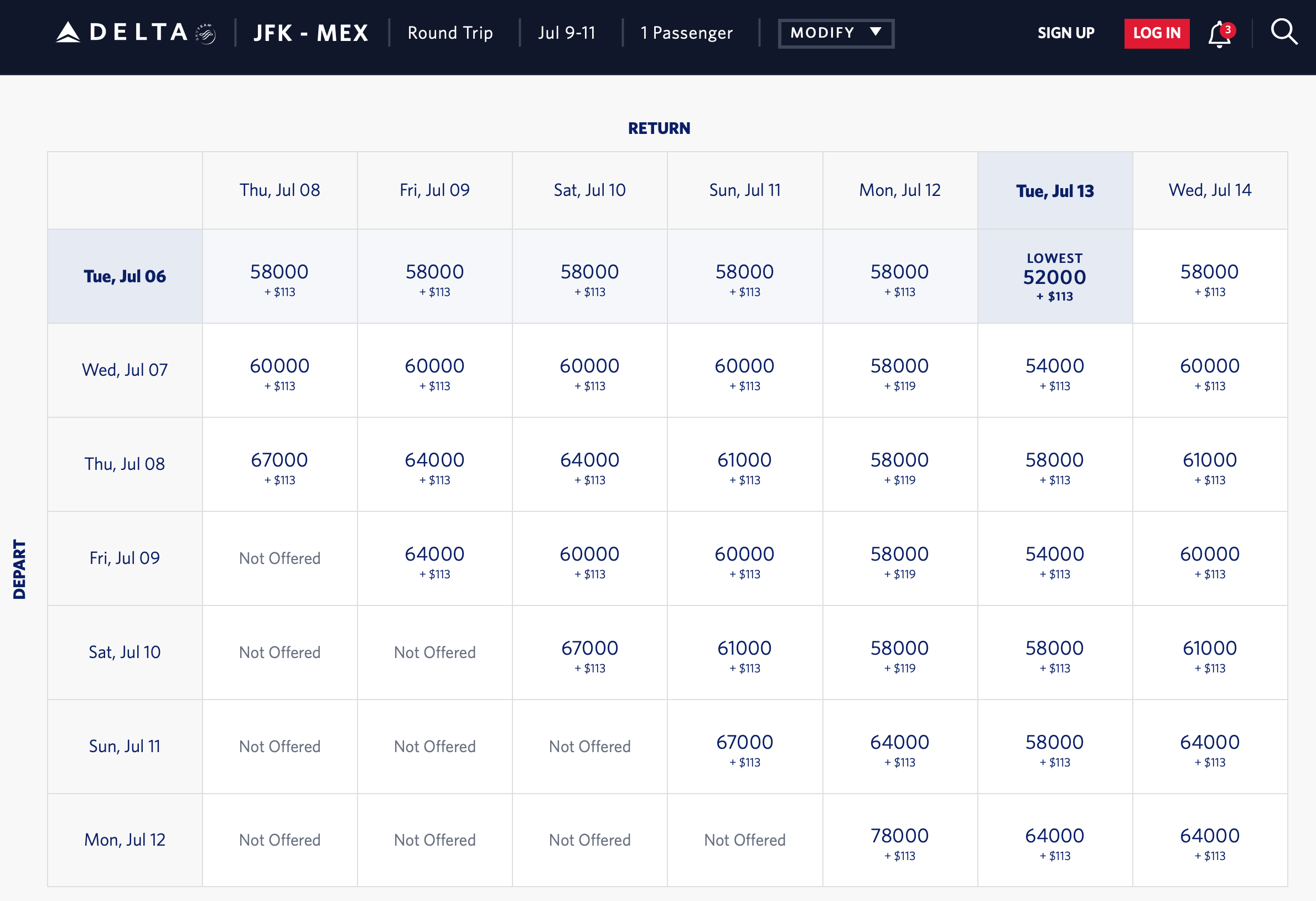 JFK to MEX Delta flight details on 767 aircraft
