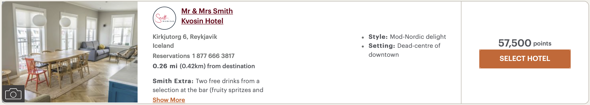 Kvosin Hotel points price on IHG website