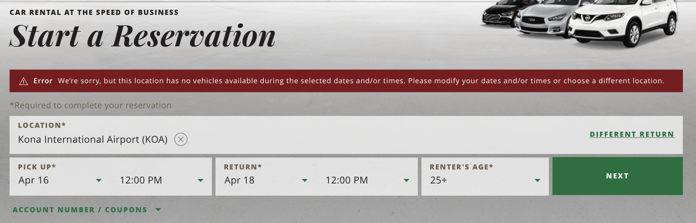 National no availability in Kona