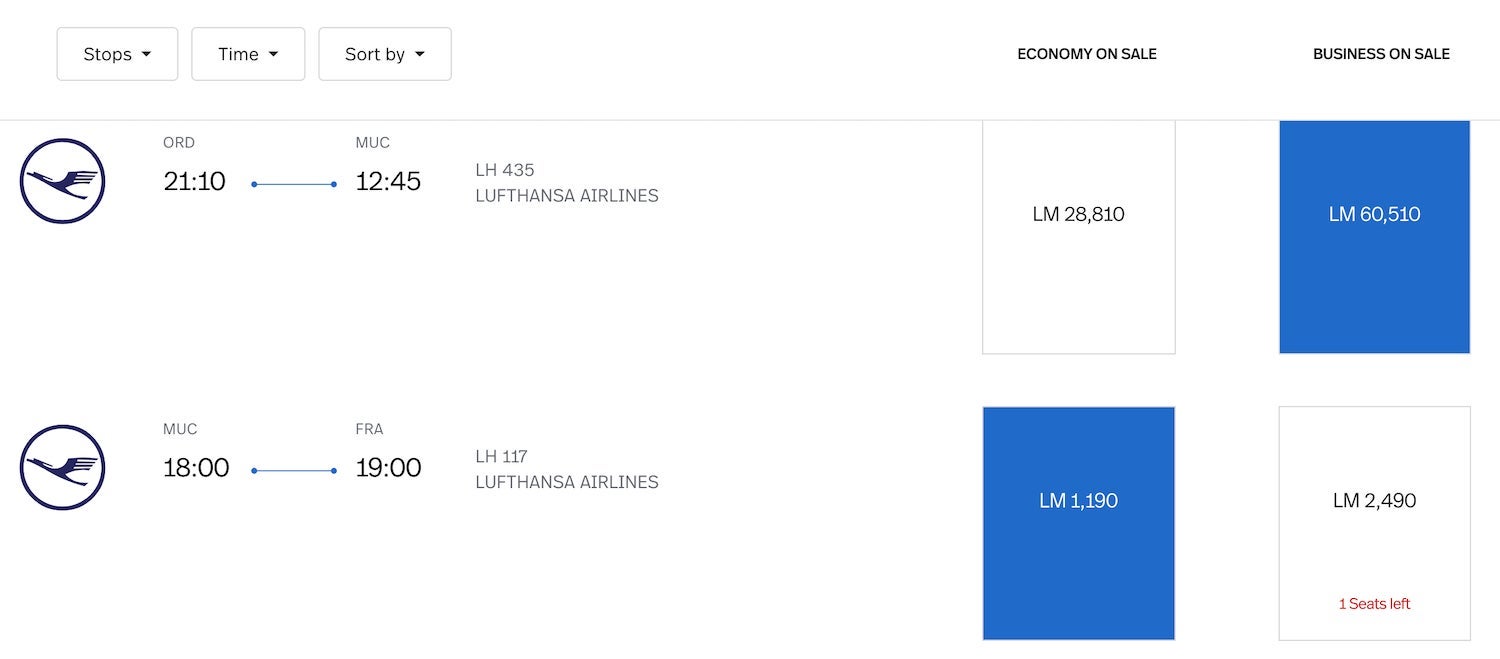ORD-FRA mixed cabin award Avianca