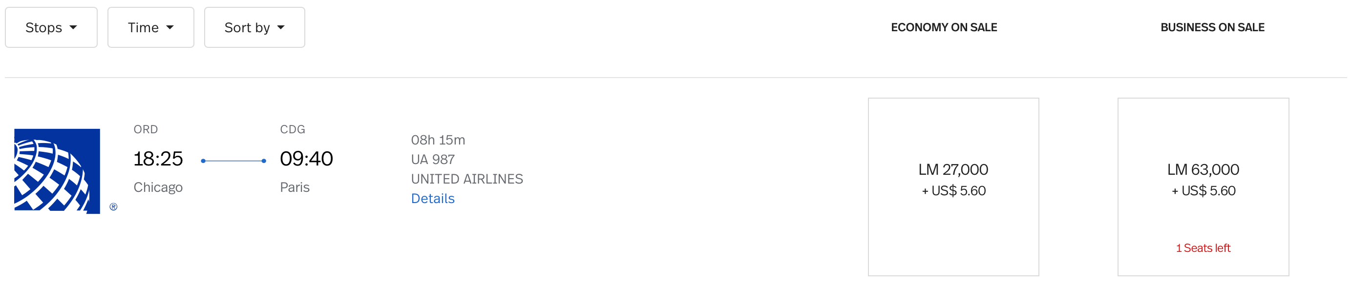 ORD to CDG LifeMiles award ticket