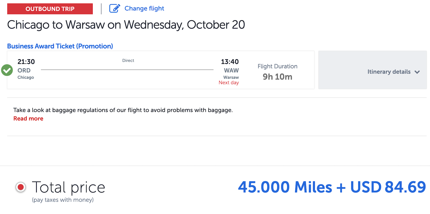 ORD to WAW Turkish award ticket