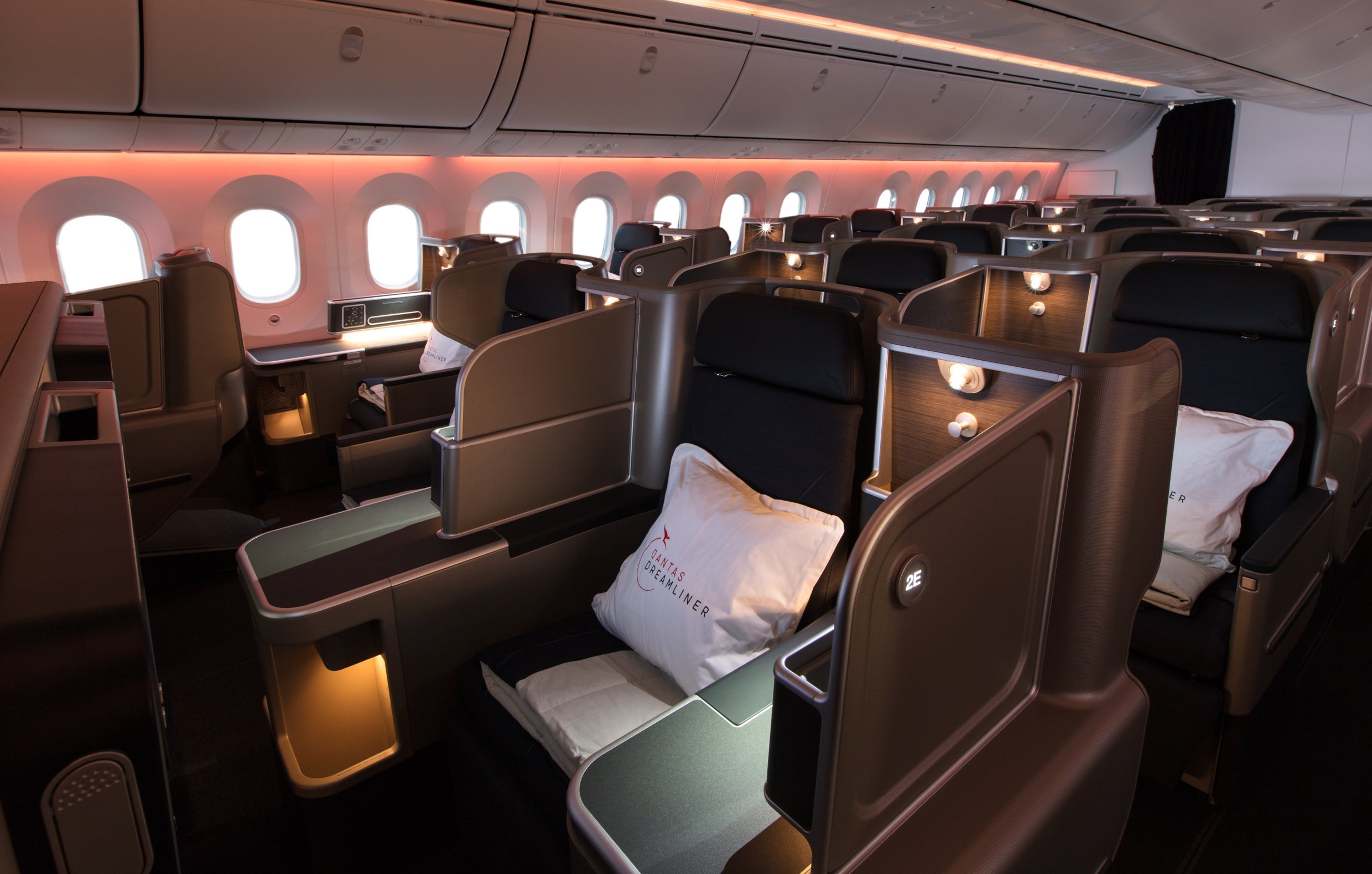 Business class in a Qantas Boeing 787 Dreamliner. (Source: Qantas)