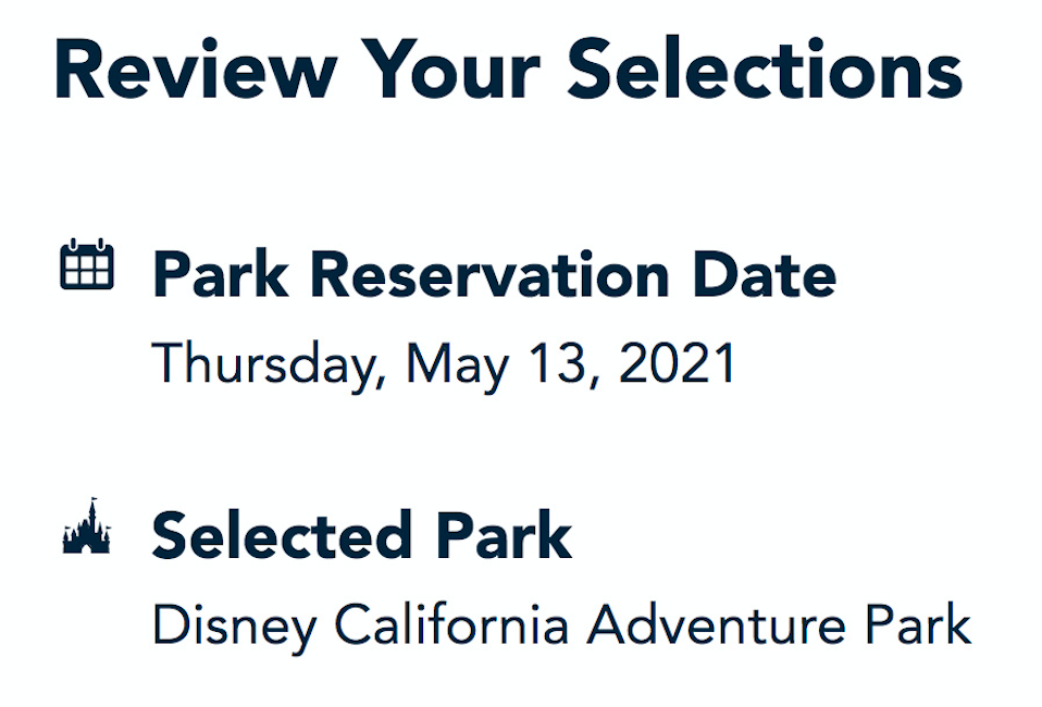 Disneyland Reservations Review Selections