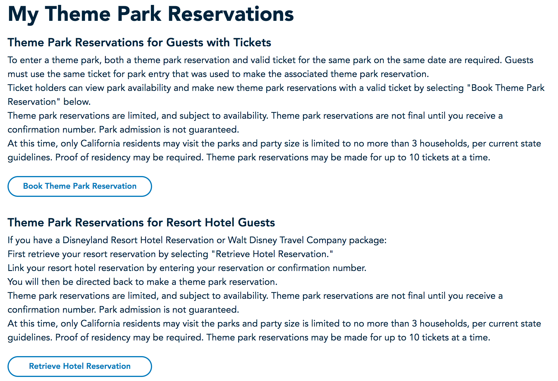 Disneyland Reservations Book Theme Park Reservation Screen